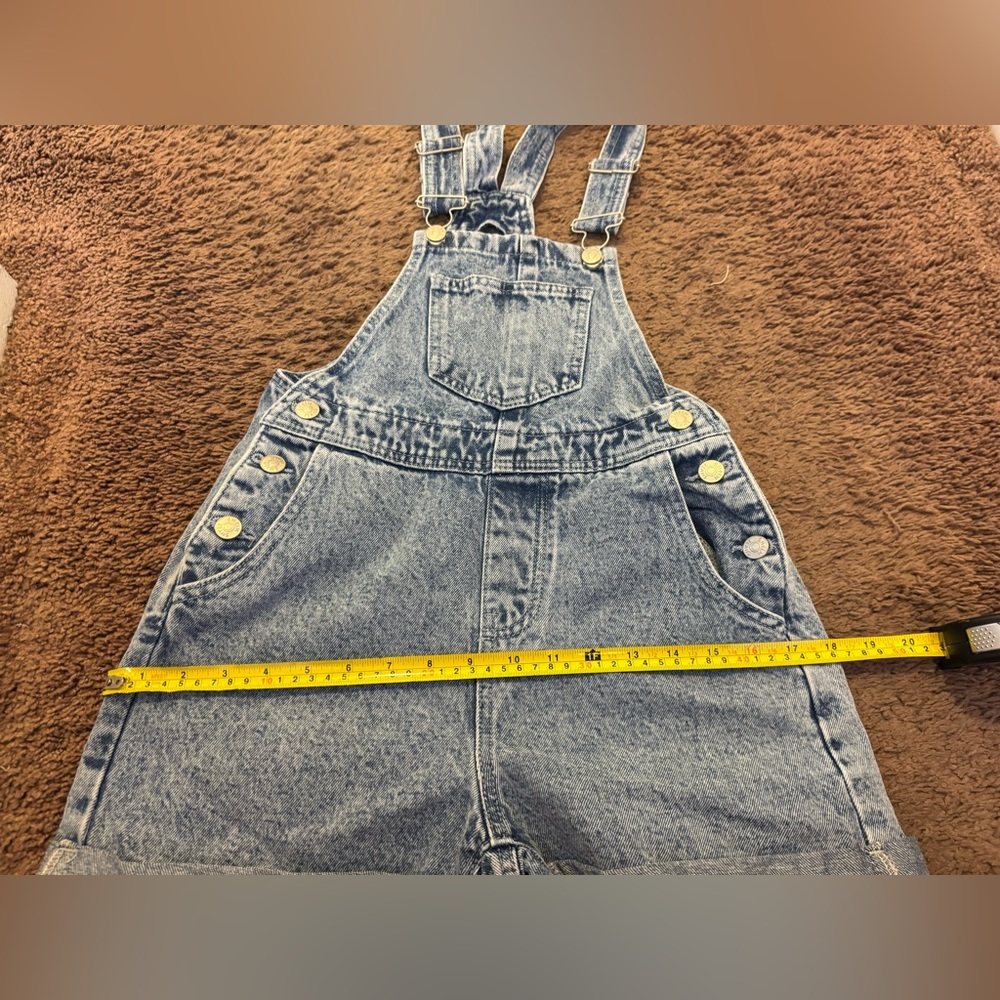 2 FOR $20 SHEIN Distressed Denim Short Overalls Bibs Acid Wash Stretch 2 - Picture 5 of 8